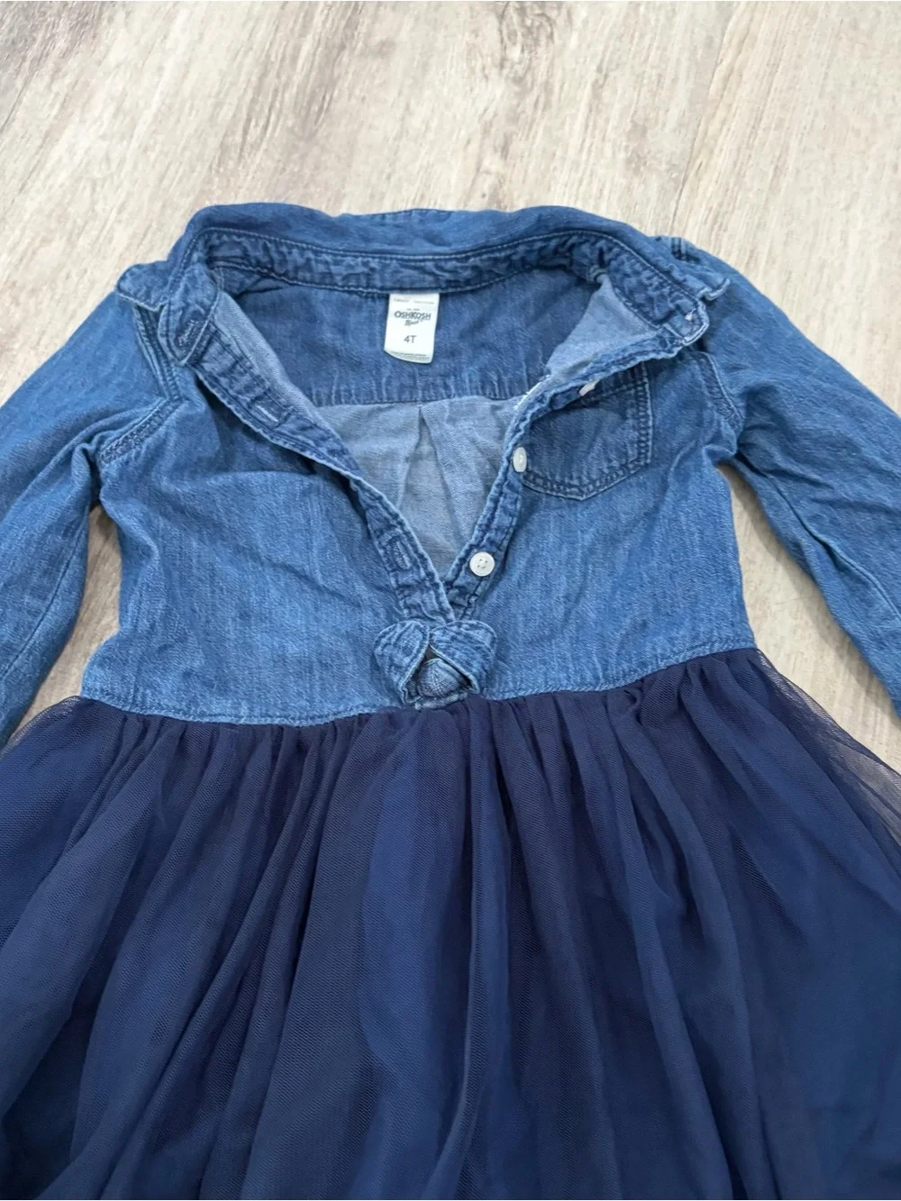 Oshkosh B Gosh Denim Long Sleeve Tulle Dress Girls 4T Blue Tutu Cottage